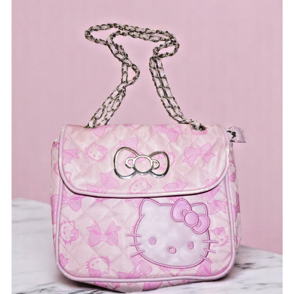 Hello Kitty Pink Quilted Shoulder Bag & Matching Wallet Set – Bow Print – Read - Picture 1 of 15